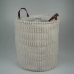 ⁦باسكت غسيل قطيفة مضلعة  قابل للطي بيد جلد _ مقاس  40 * 35 سم⁩ - الصورة ⁦3⁩