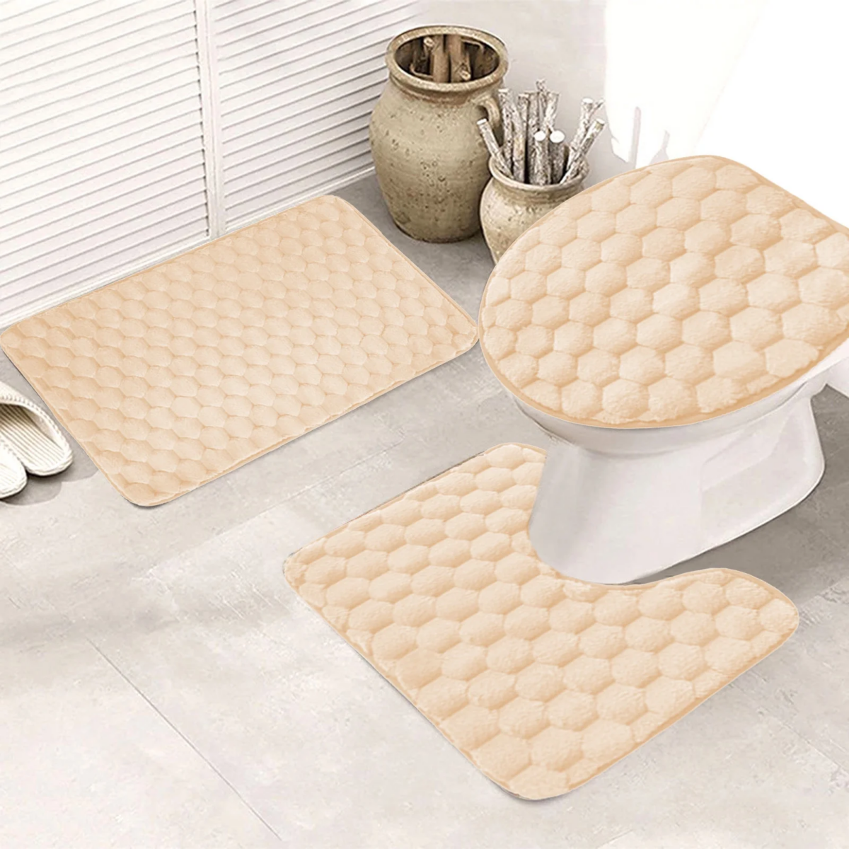 ⁦طقم دواسات حمام 3 قطع من القطيفة باللون البيج- مقاس 60*40 سم⁩ - الصورة ⁦2⁩