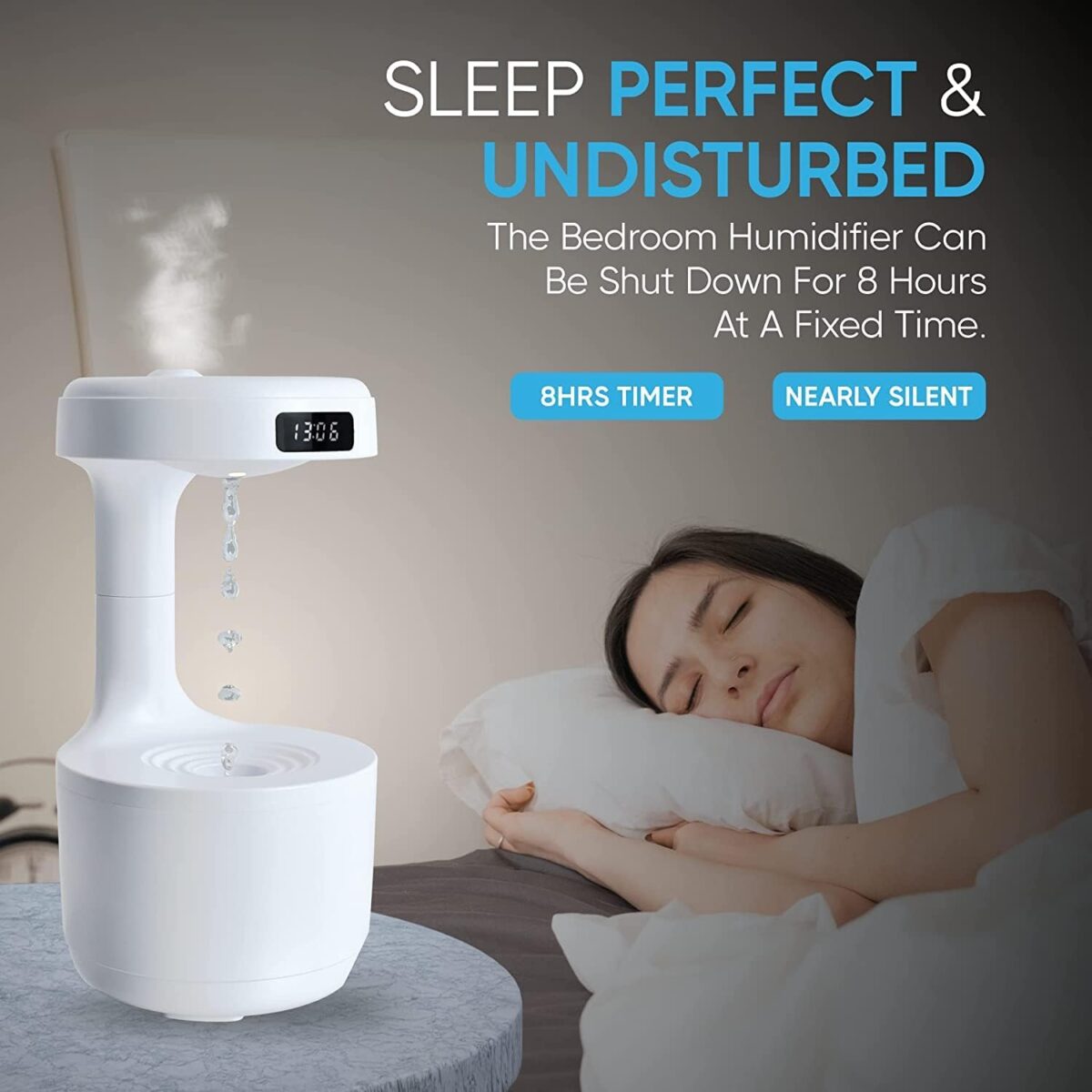 ⁦فواحة ومرطب عكس الجاذبية مضيئة بشاشة ليد لعرض الوقت - تعمل بالشحن⁩ - الصورة ⁦8⁩