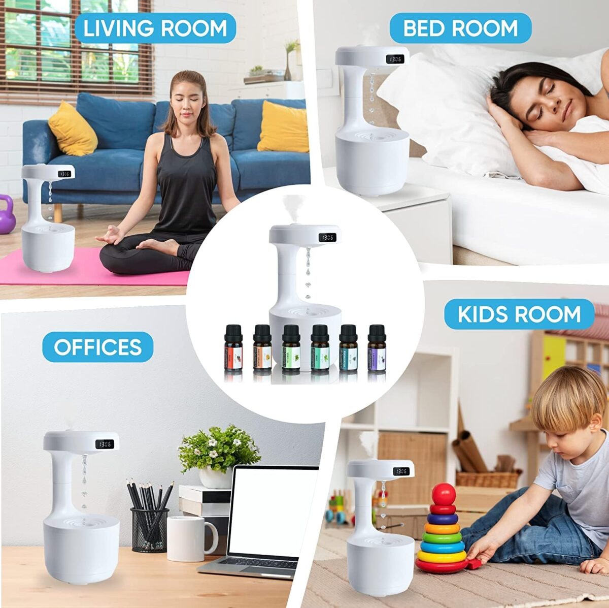 ⁦فواحة ومرطب عكس الجاذبية مضيئة بشاشة ليد لعرض الوقت - تعمل بالشحن⁩ - الصورة ⁦9⁩