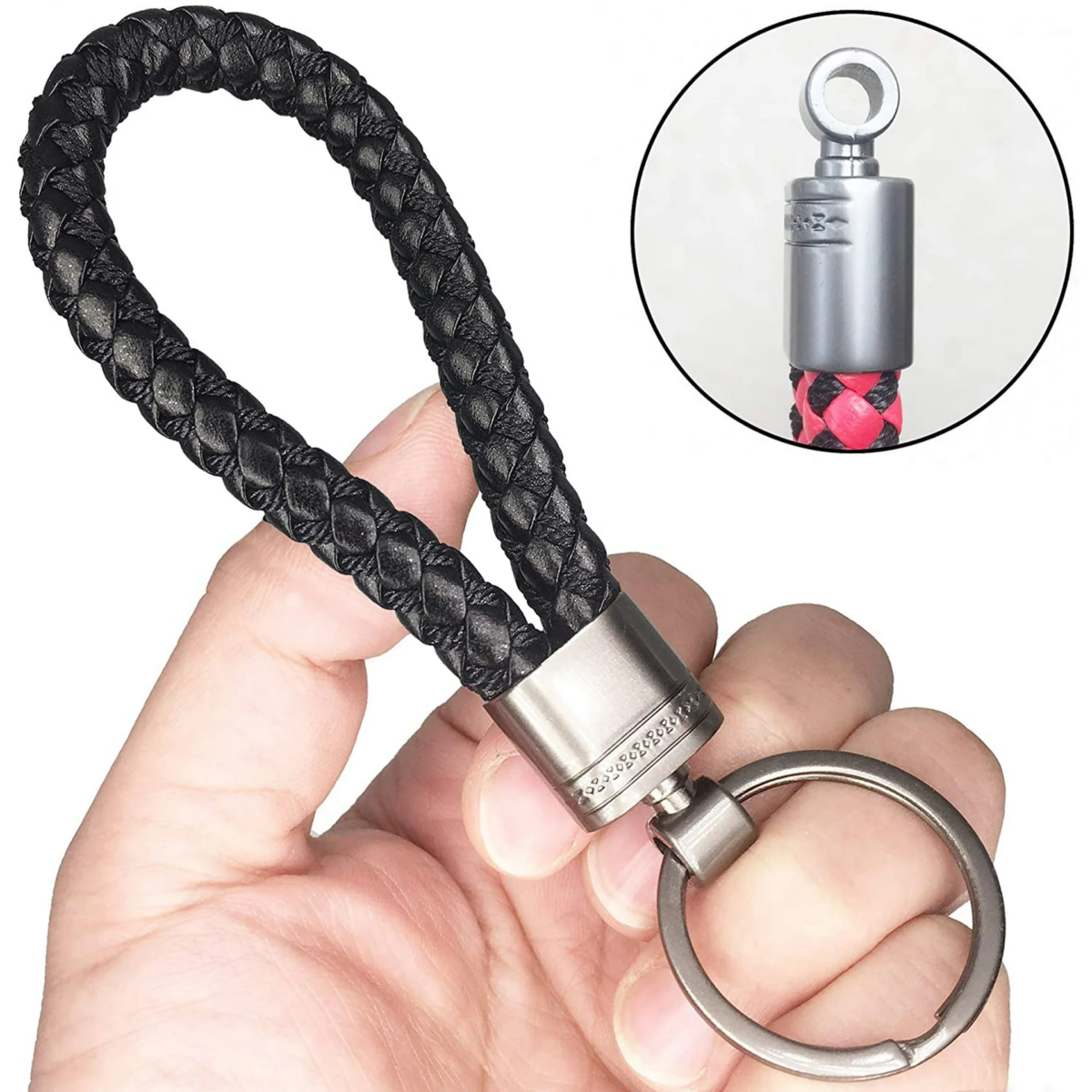 ⁦ميدالية مضفرة من الجلد لمفاتيح السيارة والمنزل وشنط السفر مع جزء لكتابة رقم الموبايل⁩ - الصورة ⁦6⁩