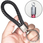 ⁦ميدالية مضفرة من الجلد لمفاتيح السيارة والمنزل وشنط السفر مع جزء لكتابة رقم الموبايل⁩ - الصورة ⁦6⁩