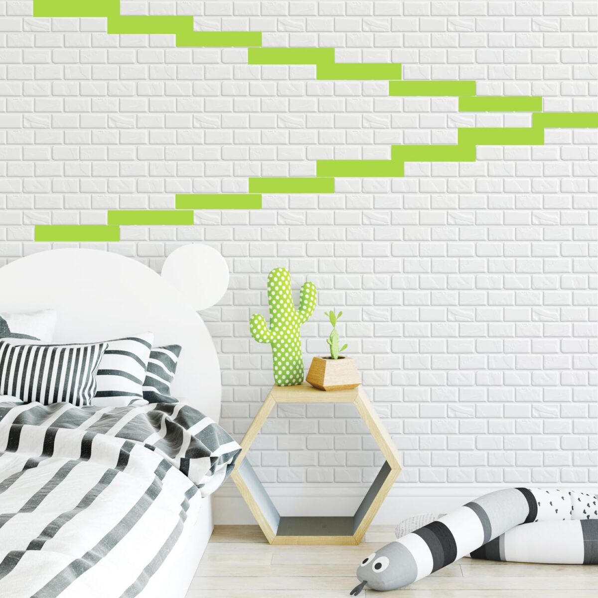 ⁦ورق حائط ثري دي من البلاستيك شكل طوب حجري ابيض⁩ - الصورة ⁦2⁩