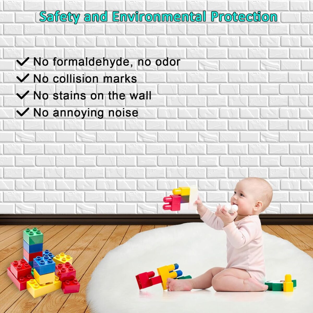 ⁦ورق حائط ثري دي من البلاستيك شكل طوب حجري ابيض⁩ - الصورة ⁦3⁩