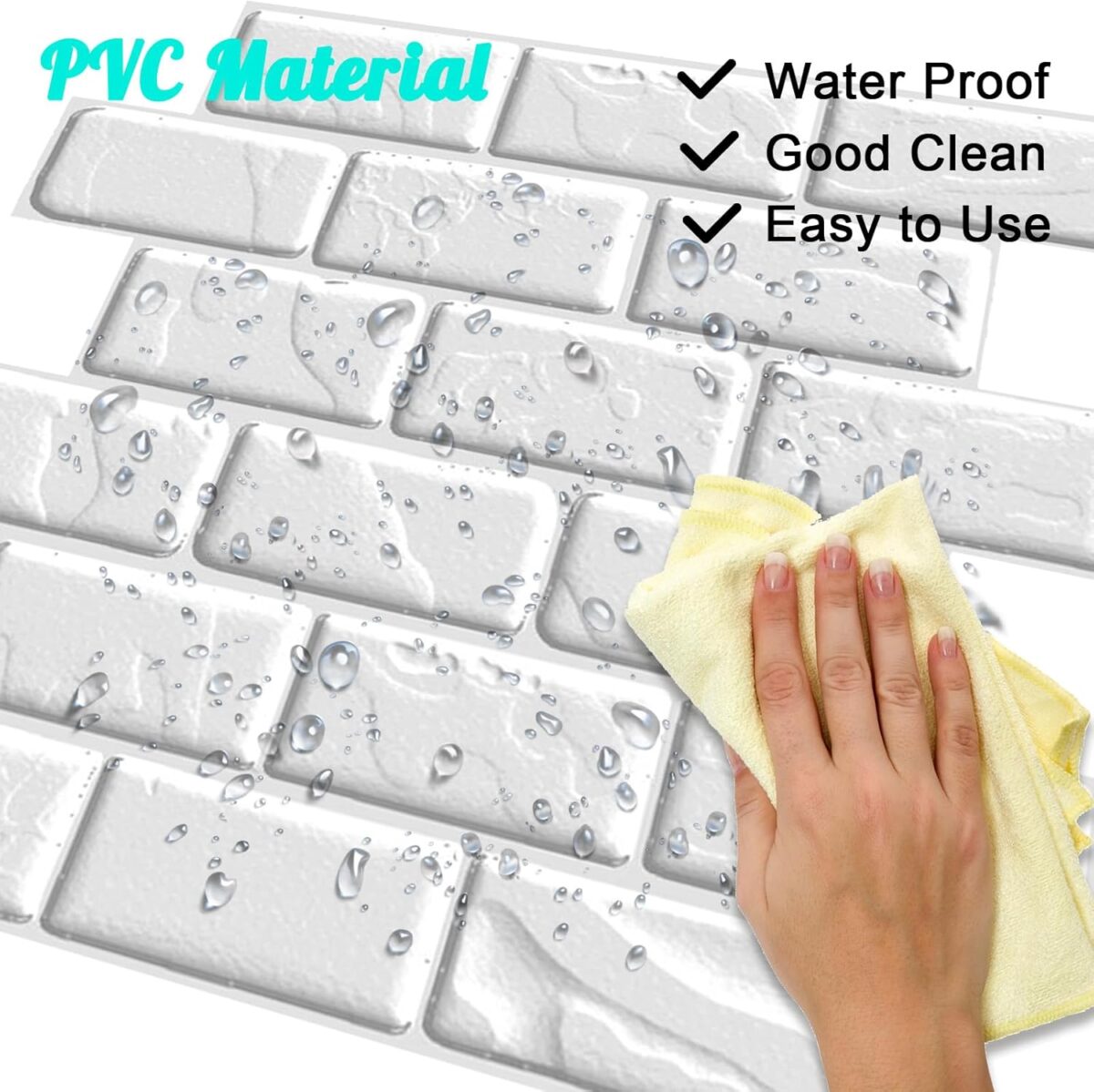 ⁦ورق حائط ثري دي من البلاستيك شكل طوب حجري ابيض⁩ - الصورة ⁦4⁩