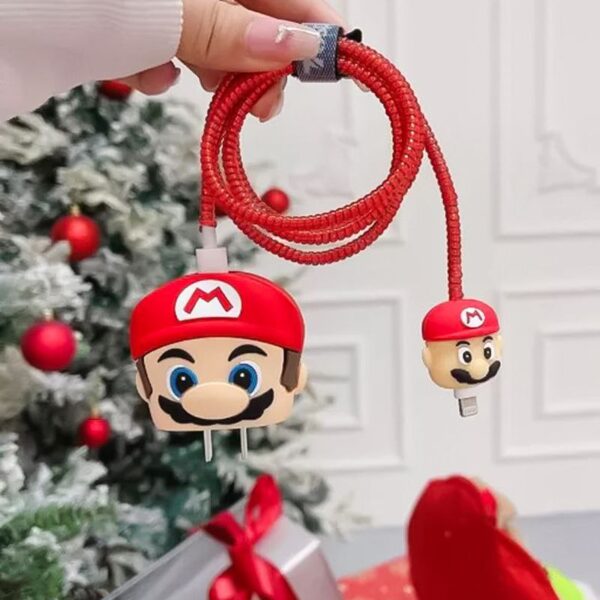 كفر حماية لشاحن وكابل وسلك الآيفون بتصميم سوبر ماريو _ 3 قطع