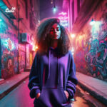 ⁦Can't Be Good All The Time هودي اوفر سايز قطن باللون الموف⁩ - الصورة ⁦2⁩