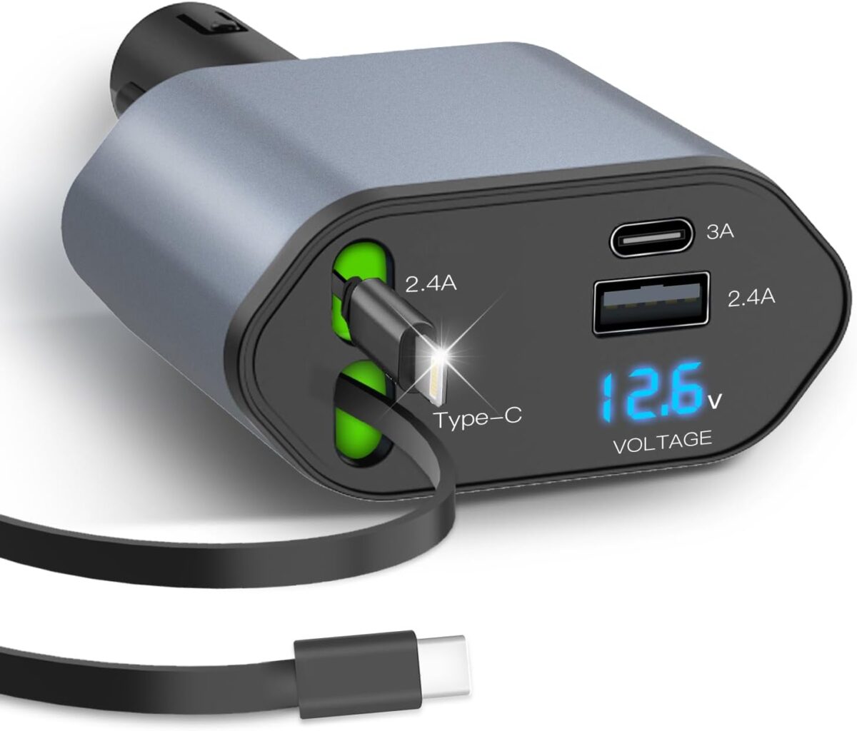 ⁦شاحن سيارة سريع للموبايلات 4*1 بكابلات قابلة للسحب ومنفذ يو اس بي - 120 واط⁩ - الصورة ⁦10⁩