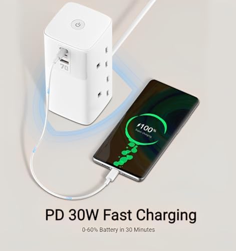 ⁦بقوة 2500 واط USB ومنفذ Type_C مشترك كهربائي وشاحن ب 4 منافذ للفيش و منفذين⁩ - الصورة ⁦2⁩