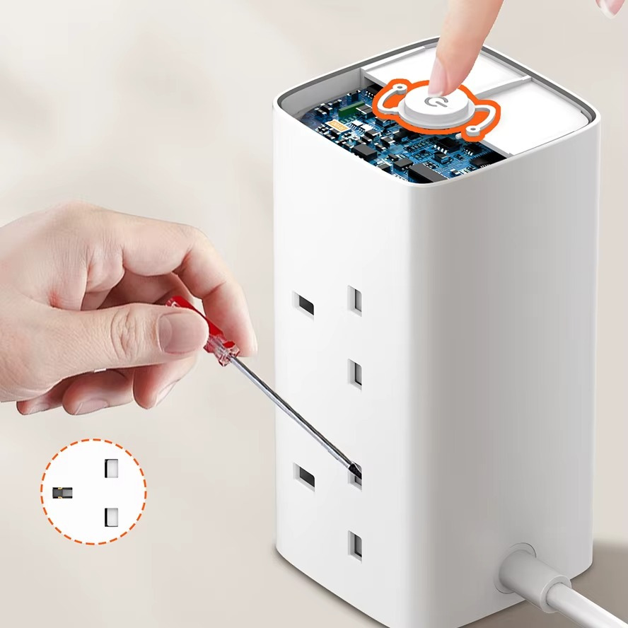 ⁦بقوة 2500 واط USB ومنفذ Type_C مشترك كهربائي وشاحن ب 4 منافذ للفيش و منفذين⁩ - الصورة ⁦4⁩