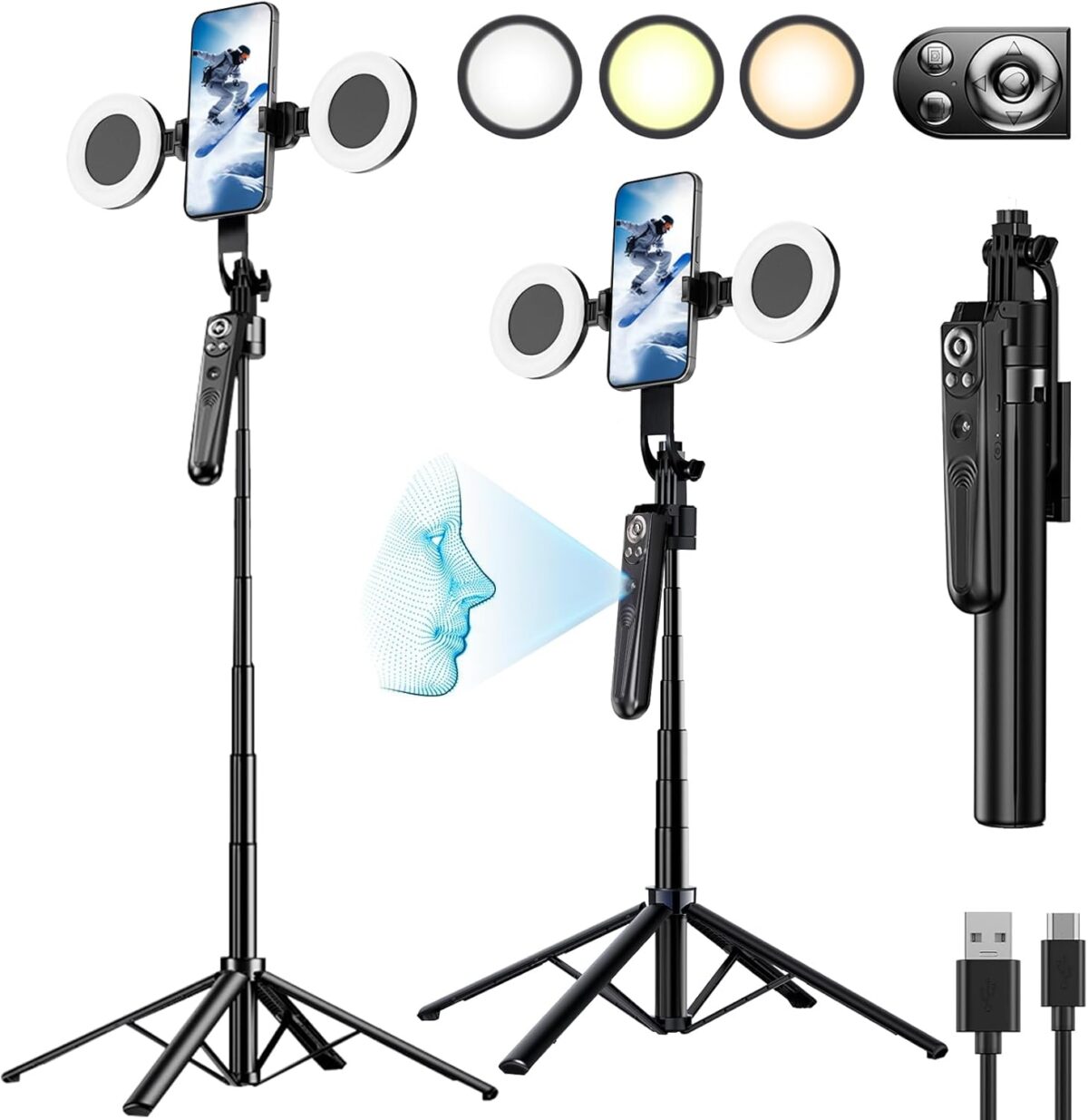 ⁦ترايبود ديجيتال ثلاثي القوائم مع كاميرا سينسور للتصوير عن بعد للبث المباشر والمحتوي - 180 سم⁩ - الصورة ⁦2⁩