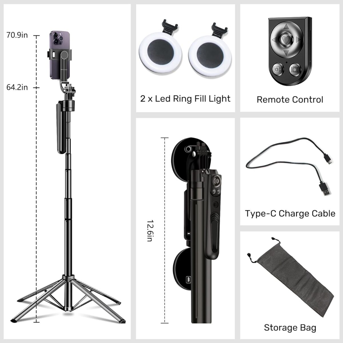⁦ترايبود ديجيتال ثلاثي القوائم مع كاميرا سينسور للتصوير عن بعد للبث المباشر والمحتوي - 180 سم⁩ - الصورة ⁦9⁩