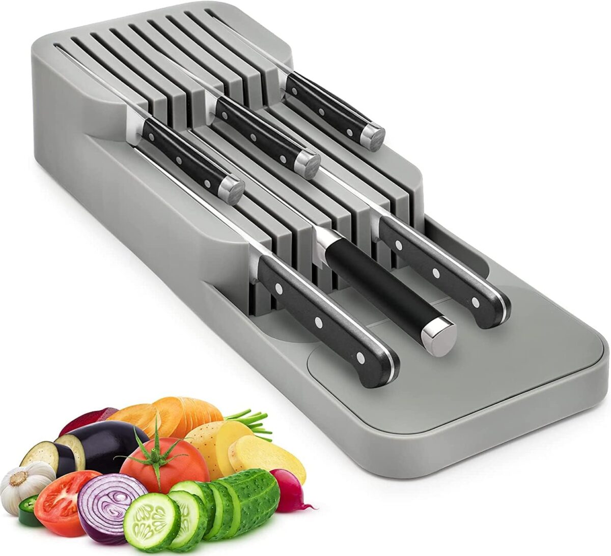 ⁦حامل ومنظم سكاكين من البلاستيك 9 خانات للادراج ورخامة المطبخ⁩ - الصورة ⁦9⁩