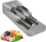 ⁦حامل ومنظم سكاكين من البلاستيك 9 خانات للادراج ورخامة المطبخ⁩ - الصورة ⁦9⁩