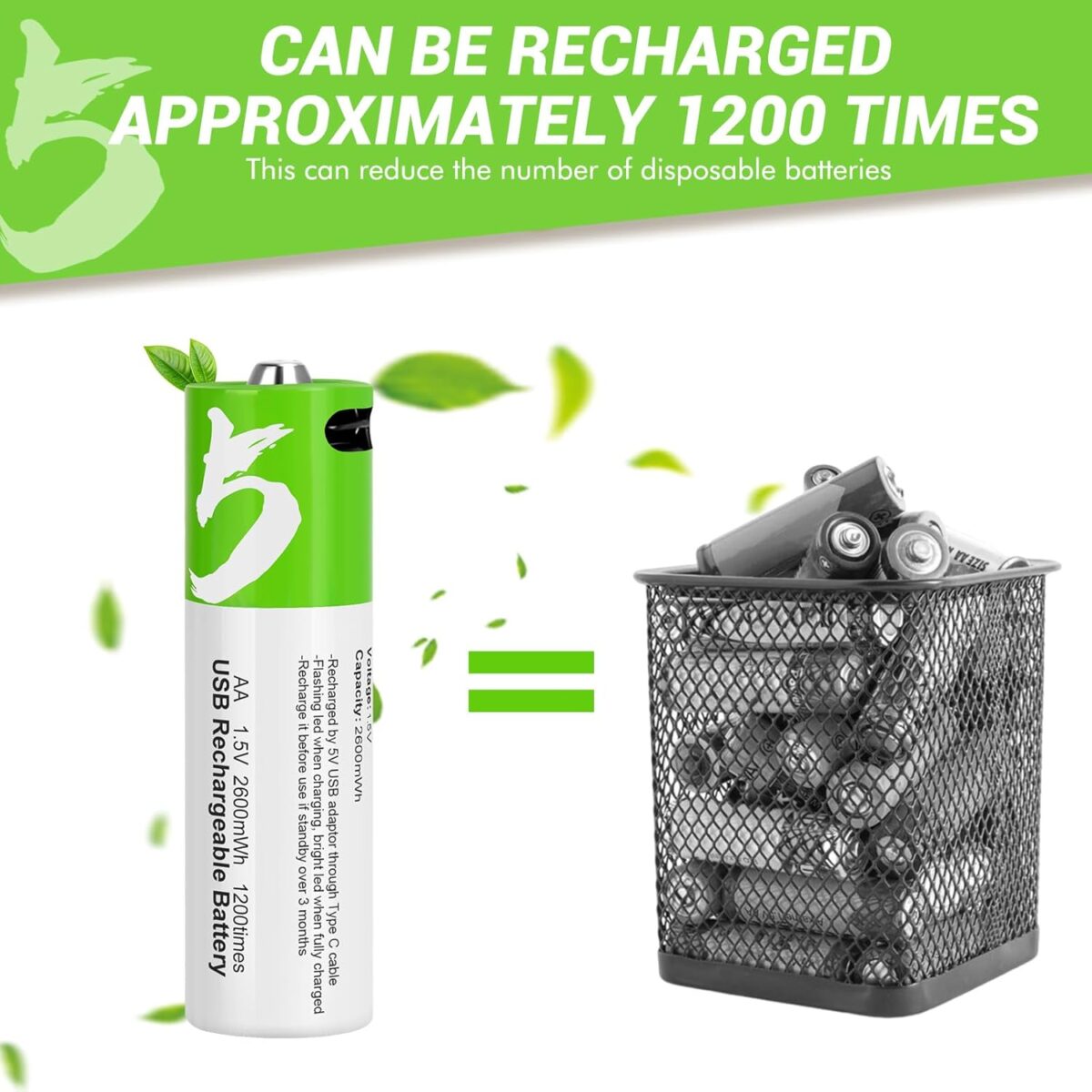 ⁦حجارة قابلة لاعادة الشحن بنففذ يو اس بي 2600ملي اميبر _ 4 قطع⁩ - الصورة ⁦7⁩