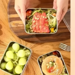 ⁦طقم علب ثلاجة ستانلس ستيل 3 قطع بمقاسات مختلفة بغطاء محكم الغلق لحفظ الطعام⁩ - الصورة ⁦9⁩