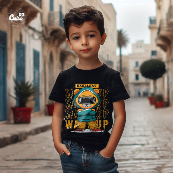 Wake Up Bear تيشيرت اطفال قطن باللون الاسود