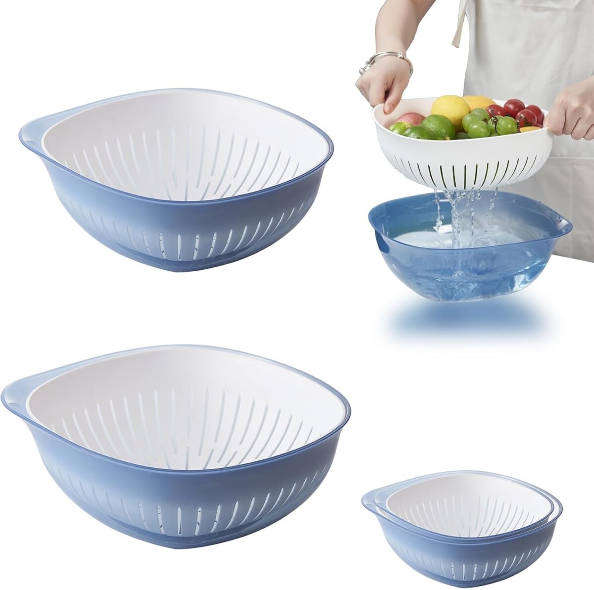 ⁦طبق بمصفاه بلاستيك منفصلة بسعة كبيرة لغسيل وتصفية الاطعمة⁩ - الصورة ⁦6⁩