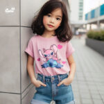 Stitch & Angel Vibes تيشيرت اطفال قطن باللون البينك