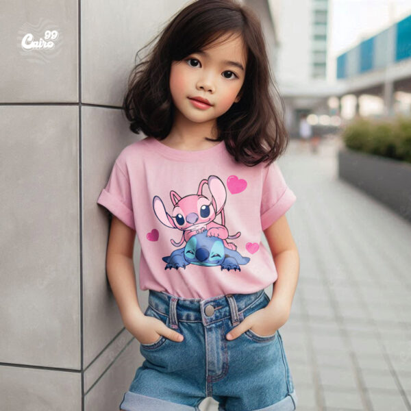Stitch & Angel Vibes تيشيرت اطفال قطن باللون البينك