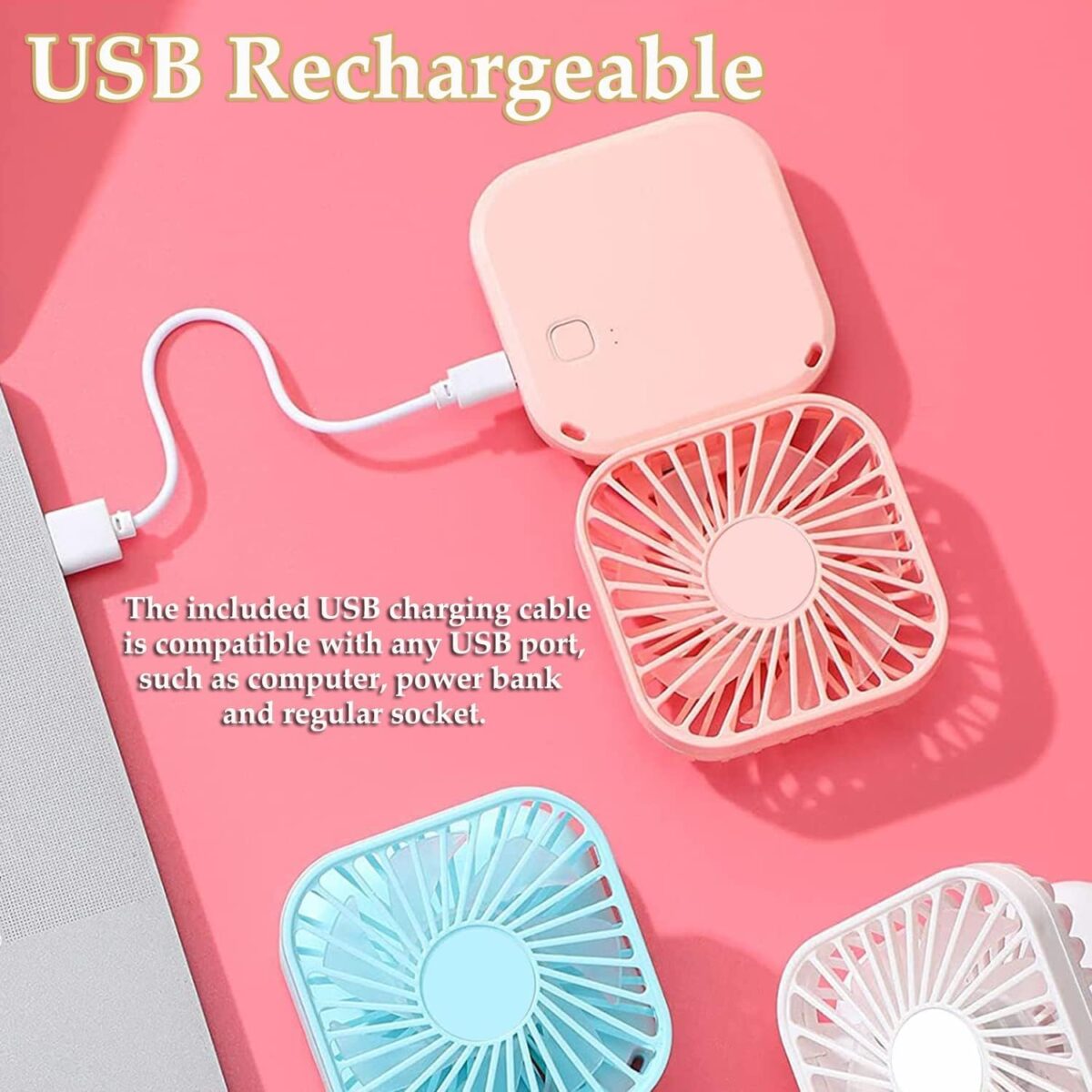 ⁦USB مروحة مكتب ميني قابلة للطي ب 3 سرعات تهوية بشحن⁩ - الصورة ⁦3⁩