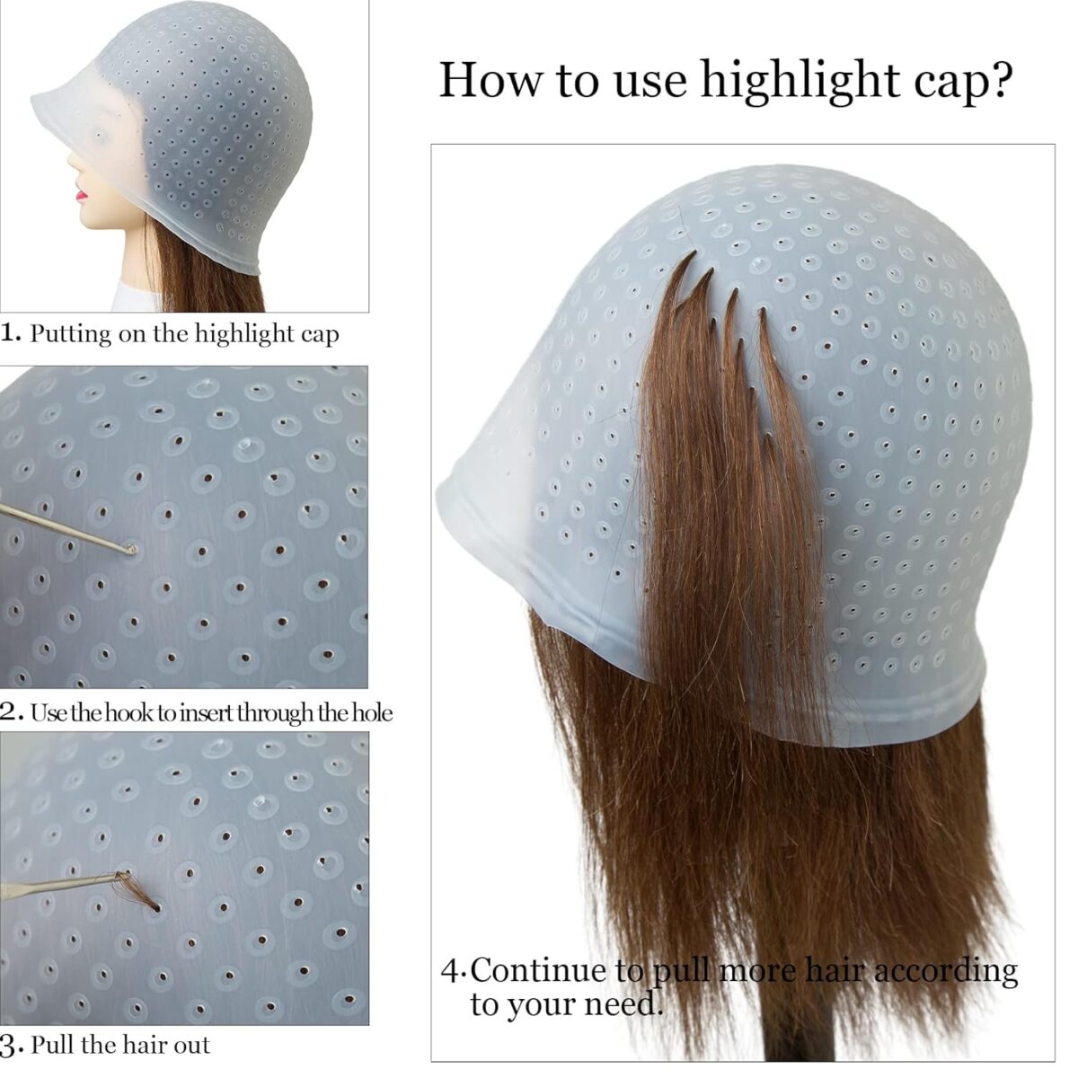 ⁦بونيه صبغة سيليكون مثقوب بفتحات لتوزيع اللون بدقة مع ابره للسحب⁩ - الصورة ⁦7⁩