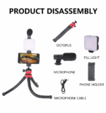 ⁦ترايبود بحامل ثلاثي مرن بتصميم اخطبوطي برأس كروية تدور 360 درجة مع مايك وإضاءة للتصوير⁩ - الصورة ⁦8⁩