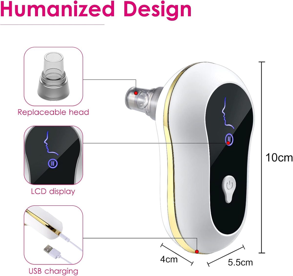 ⁦جهاز شفط وازالة الرؤوس السوداء ب5 رؤوس مختلفة - قابل للشحن⁩ - الصورة ⁦7⁩