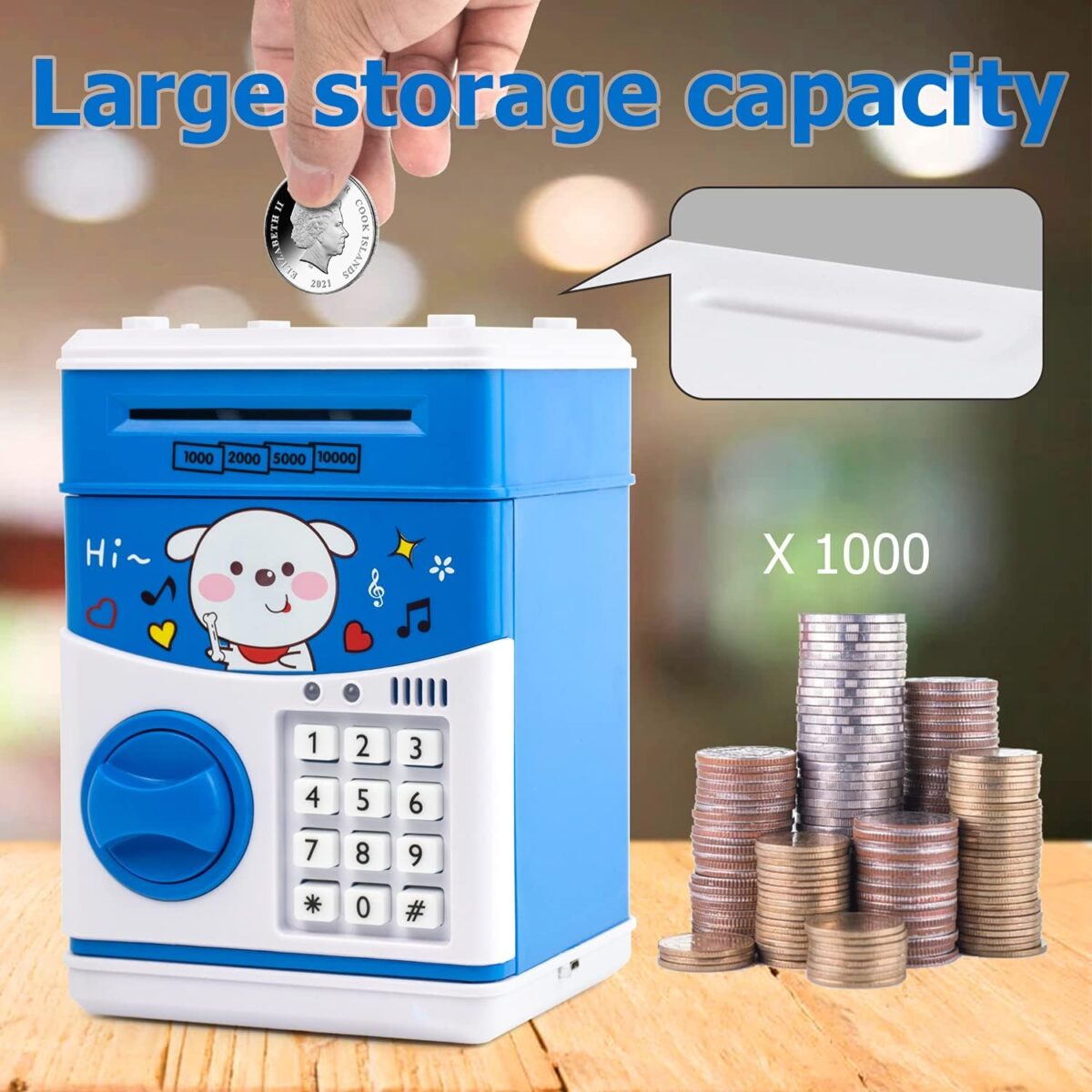 ⁦حصالة الكترونية للاطفال شكل خزنة برقم سري وسحب تلقائي للاموال⁩ - الصورة ⁦1⁩