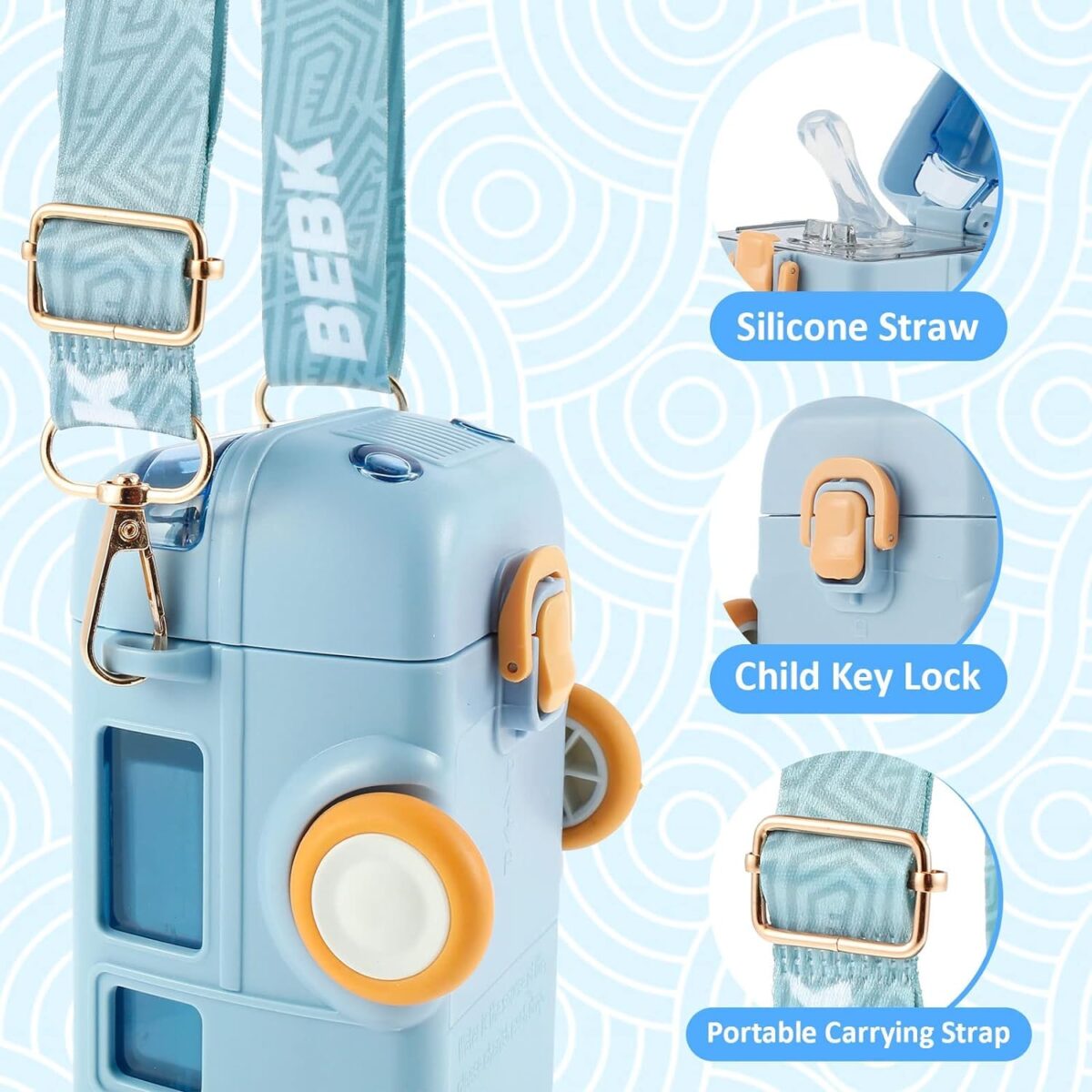 ⁦زمزمية بشاليموه شكل باص مجسم مع حزام كروس للمدرسة والنادي -500 مللي⁩ - الصورة ⁦5⁩