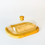 علبة زبدة خشب بغطاء اكليريك لحفظ وتقديم الزبدة علي السفرة