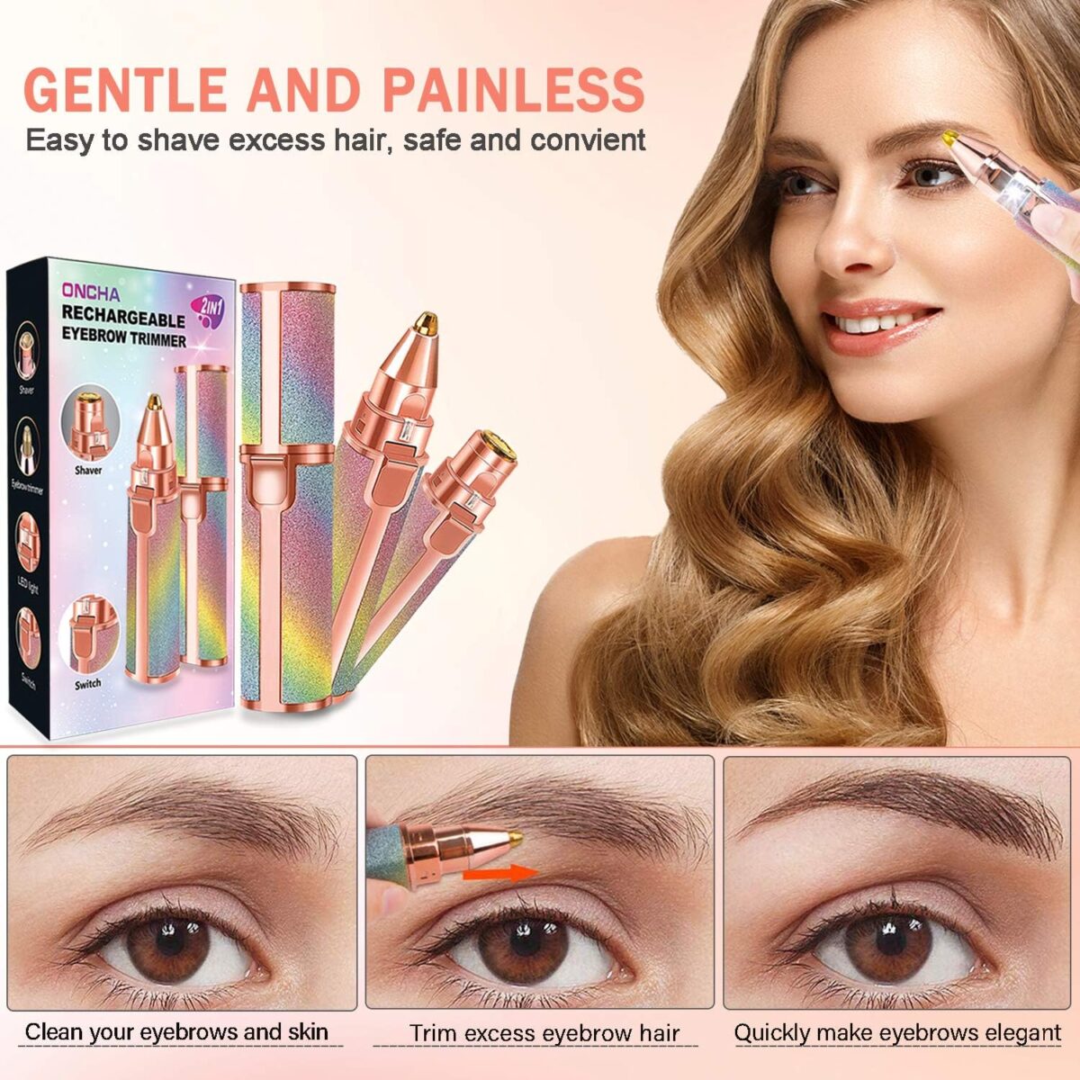 ⁦قلم ازالة شعر الوجة (فلاولس) بدون الم 2*1 بتصميم لامع - قابلة للشحن⁩ - الصورة ⁦2⁩