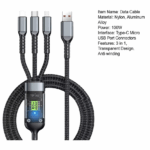 ⁦كابل شحن مضئ 3 *1  لنقل البيانات_ بقدرة 100 واط⁩ - الصورة ⁦10⁩