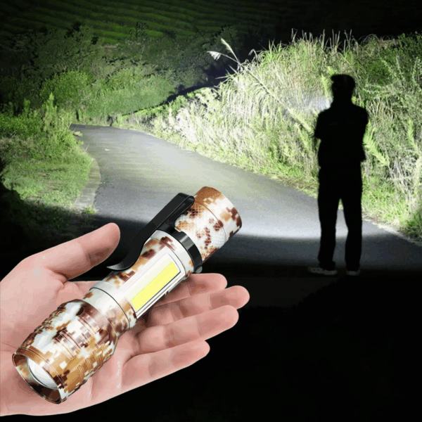 كشاف ميني مع خاصية الزوم القابلة للتعديل ب 3 اضاءات _ بيو اس بي للشحن