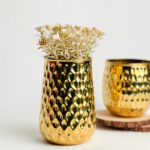 فازة زهور نحاس مزخرفة للديكور باللون الذهبي - 14 سم