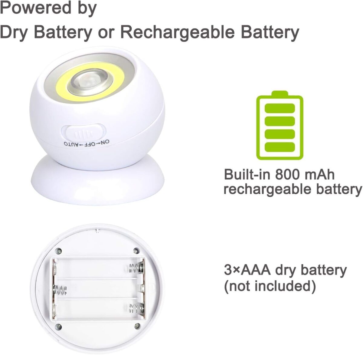 ⁦كشاف سينسور بقاعدة مغناطيسية للممرات والسلالم والدواليب - يعمل بالحجارة⁩ - الصورة ⁦6⁩