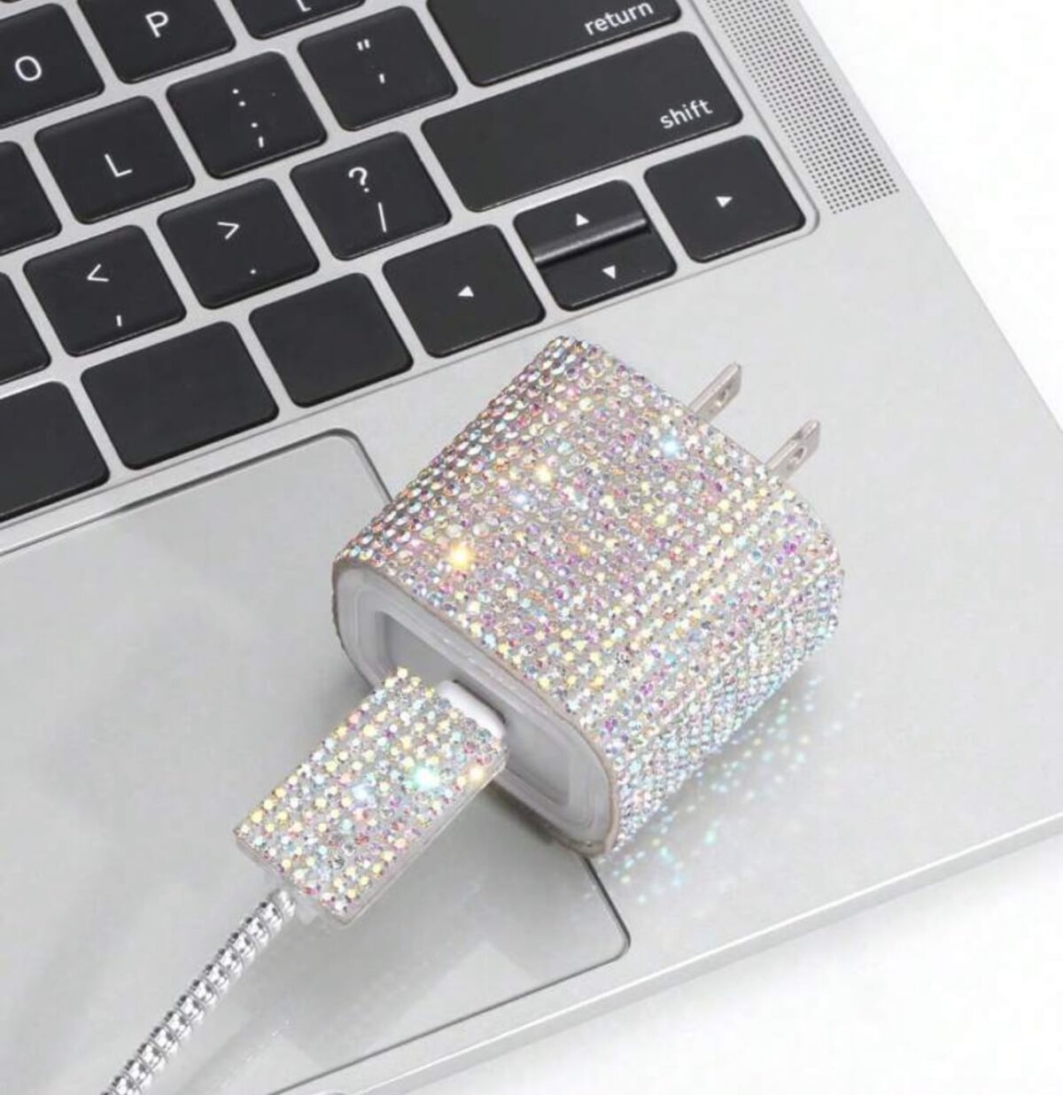 ⁦كفر حماية لشاحن وكابل وسلك الايفون تصميم جليتر لامع _ 5 قطع⁩ - الصورة ⁦7⁩