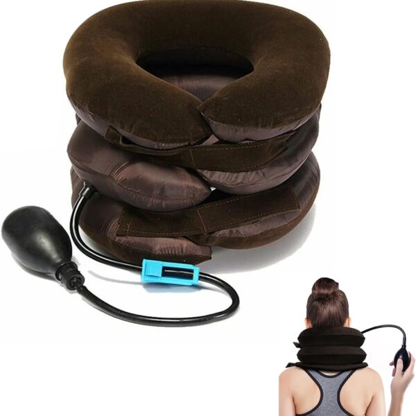 مخدة رقبة هوائية 3 طبقات مزودة بمنفاخ يدوي لدعم واسترخاء الرقبة