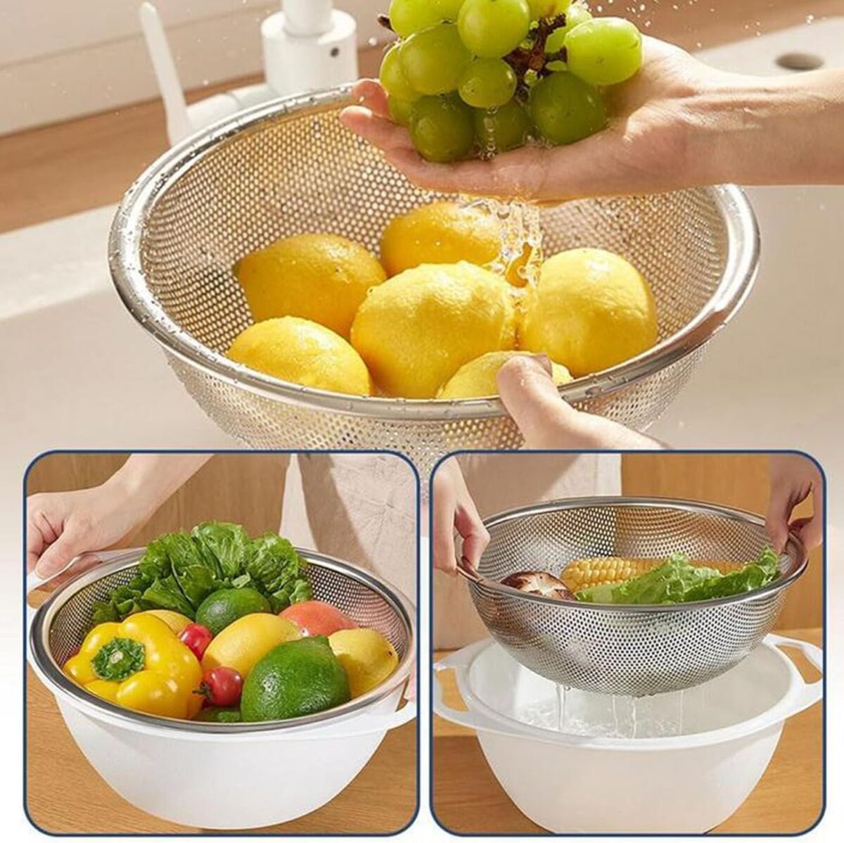 ⁦طبق بلاستيك بمصفاه ستاليس ستيل باللون الابيض-24 *10سم⁩ - الصورة ⁦2⁩