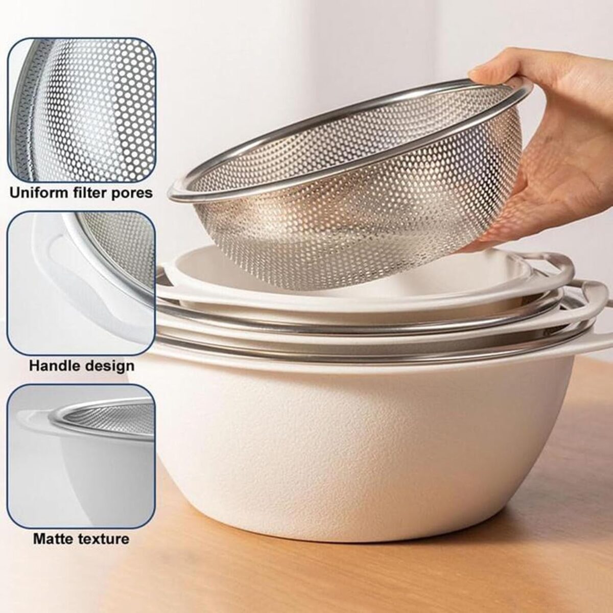 ⁦طبق بلاستيك بمصفاه ستاليس ستيل باللون الابيض-24 *10سم⁩ - الصورة ⁦5⁩