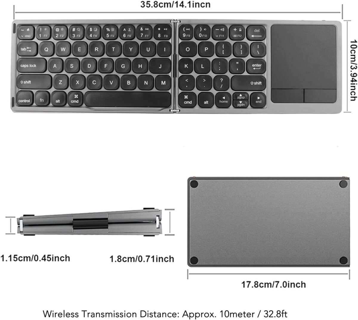 ⁦كيبورد بلوتوث لاسلكي بلوحة تاتش قابل للطي مع يو اس بي الشحن⁩ - الصورة ⁦8⁩