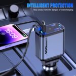 ⁦شاحن سيارة 4×1 مع ضوء ليد وكابلات قابلة للسحب ومنفذ يو اس بي _ 120 واط⁩ - الصورة ⁦2⁩