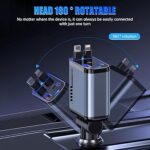 ⁦شاحن سيارة 4×1 مع ضوء ليد وكابلات قابلة للسحب ومنفذ يو اس بي _ 120 واط⁩ - الصورة ⁦3⁩