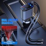 ⁦شاحن سيارة 4×1 مع ضوء ليد وكابلات قابلة للسحب ومنفذ يو اس بي _ 120 واط⁩ - الصورة ⁦5⁩