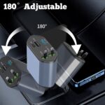 ⁦شاحن سيارة سريع للموبايلات 4*1 بكابلات قابلة للسحب ومنفذ يو اس بي - 120 واط⁩ - الصورة ⁦6⁩