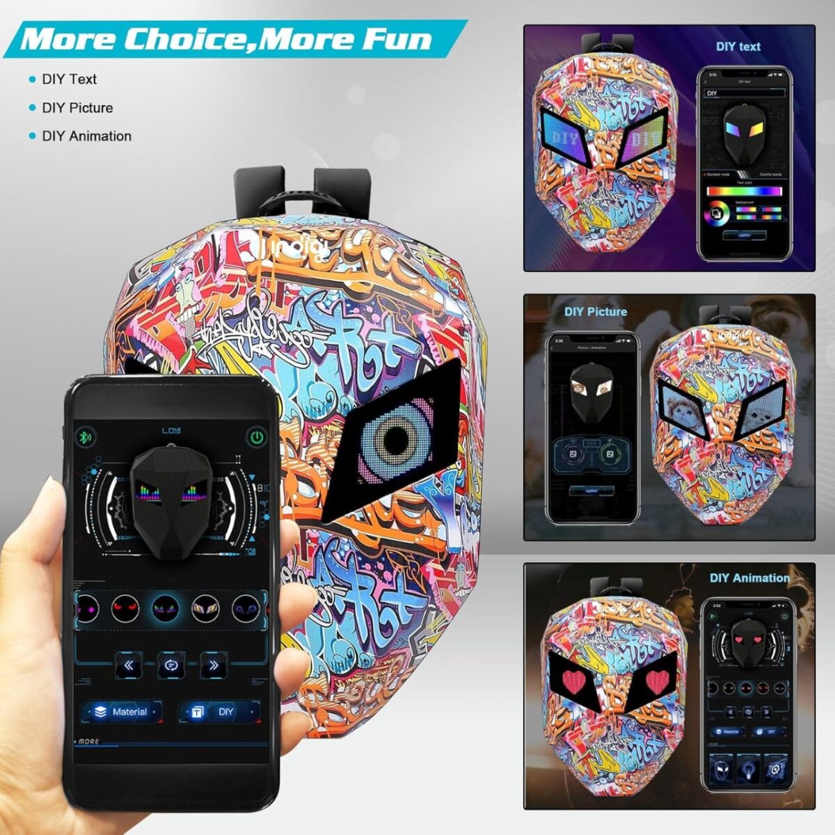 ⁦شنطة ظهر بعيون ليد للدراجات النارية قابلة للبرمجة بتصميم خوذة ثلاثيه الأبعاد⁩ - الصورة ⁦7⁩