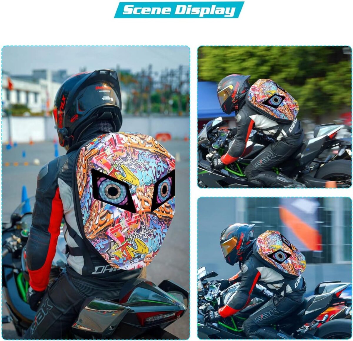 ⁦شنطة ظهر بعيون ليد للدراجات النارية قابلة للبرمجة بتصميم خوذة ثلاثيه الأبعاد⁩ - الصورة ⁦9⁩