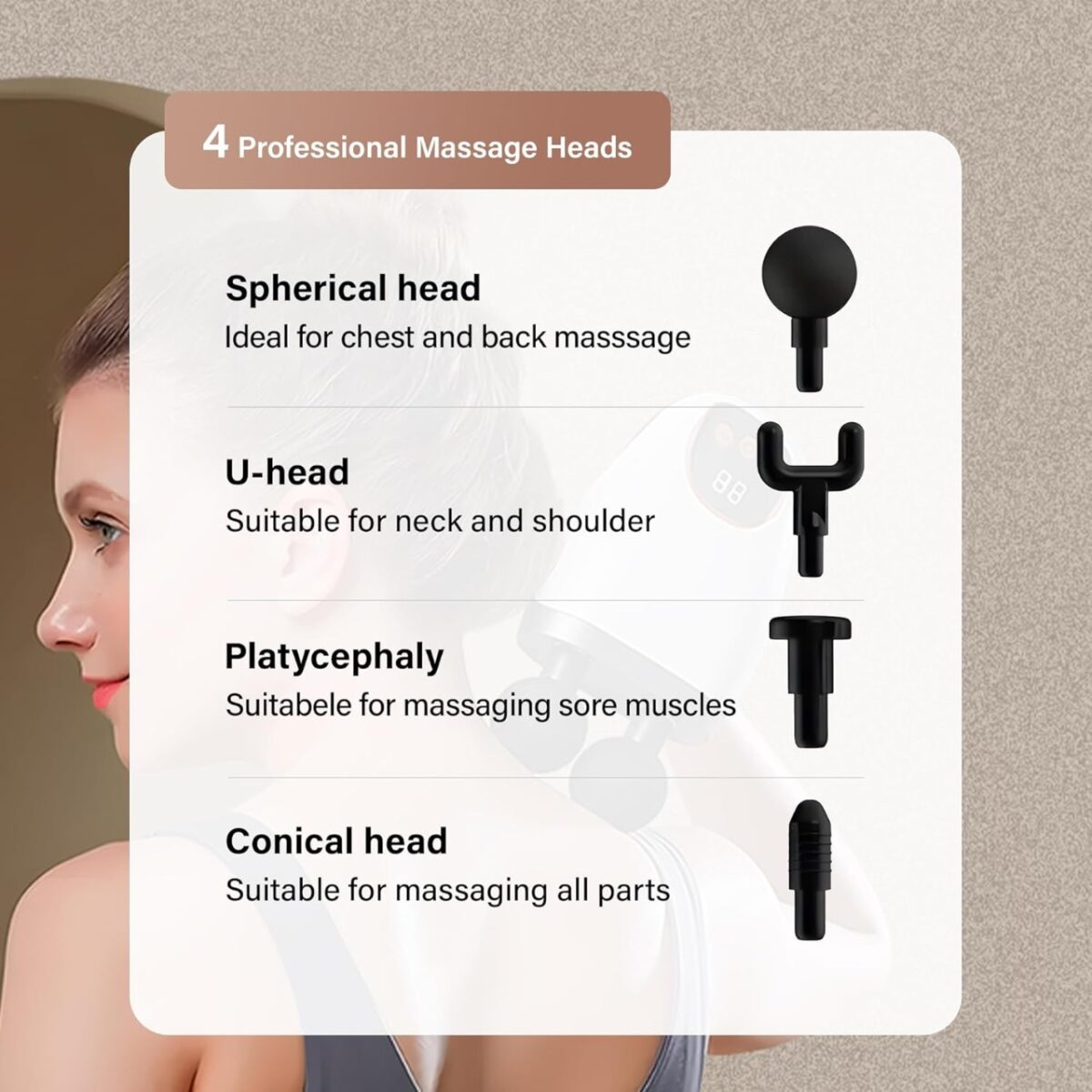 ⁦مسدس تدليك مزدوج الرأس يأتى مع 8 رؤوس 10 سرعات بطارية قابله لاعاده الشحن⁩ - الصورة ⁦3⁩