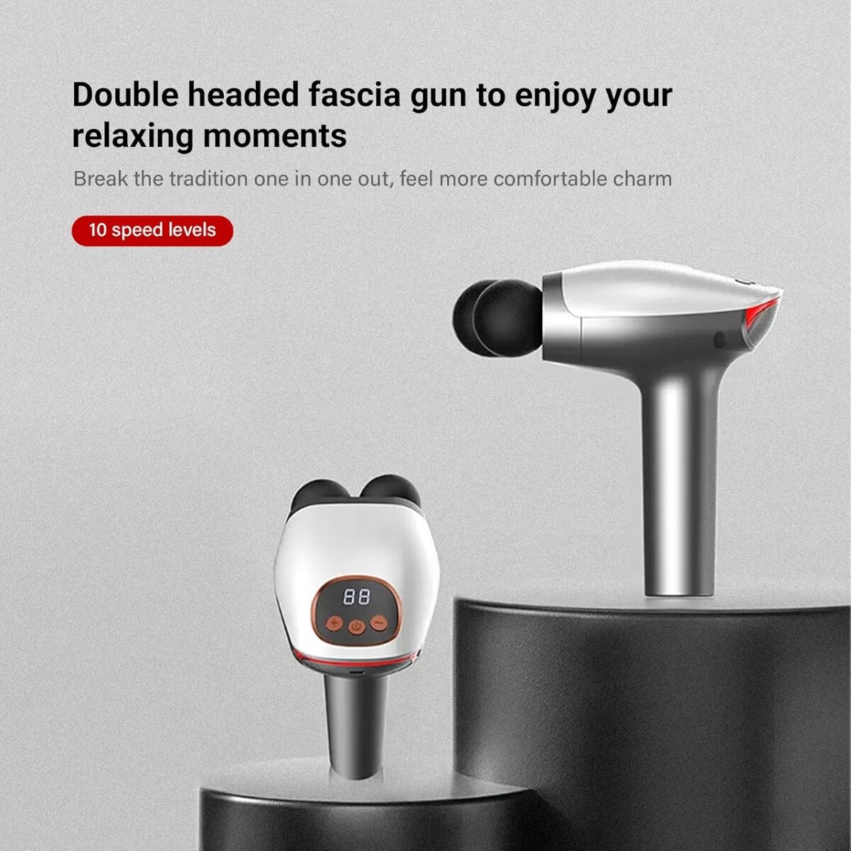 ⁦مسدس تدليك مزدوج الرأس يأتى مع 8 رؤوس 10 سرعات بطارية قابله لاعاده الشحن⁩ - الصورة ⁦6⁩