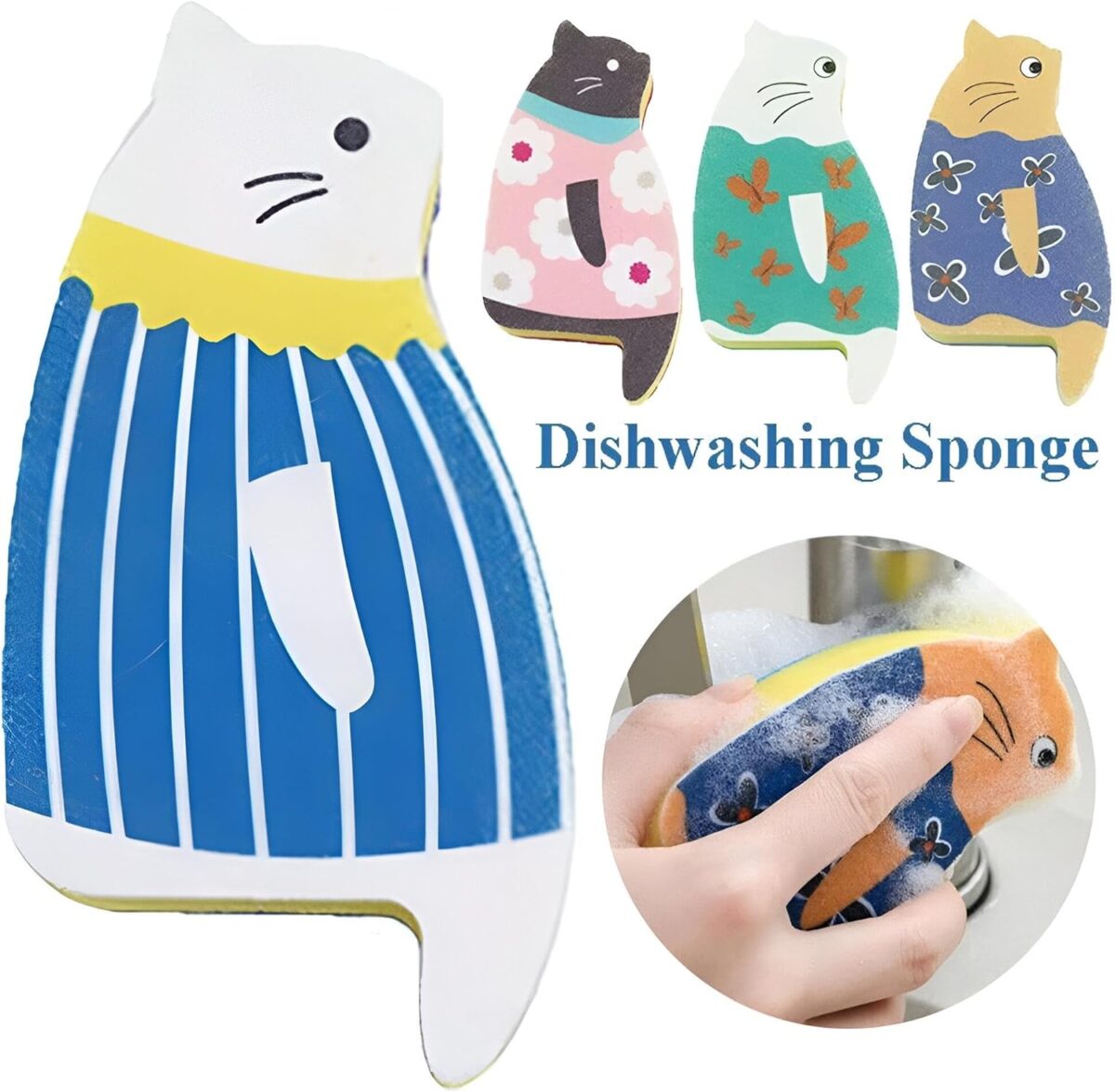 ⁦اسفنجة للمطبخ على شكل قطة لتنظيف الأطباق بسهولة⁩ - الصورة ⁦6⁩